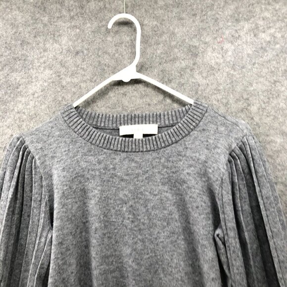 Loft Pleated Balloon Sleeve Sweater Womens S Gray Crewneck Wool Blend - Picture 3 of 8